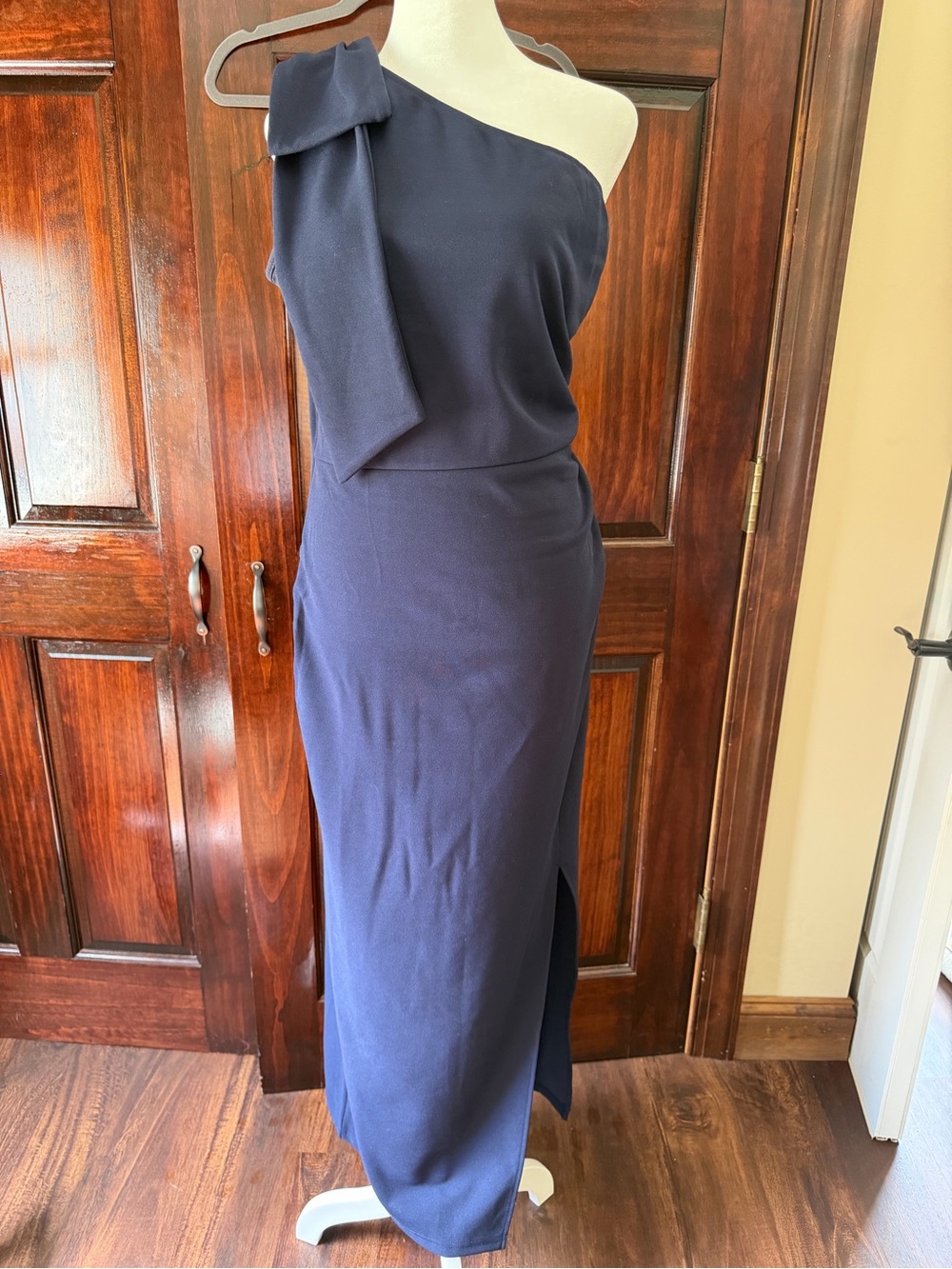 Prettygarden One-Shoulder Navy Evening Dress with Bow Accent